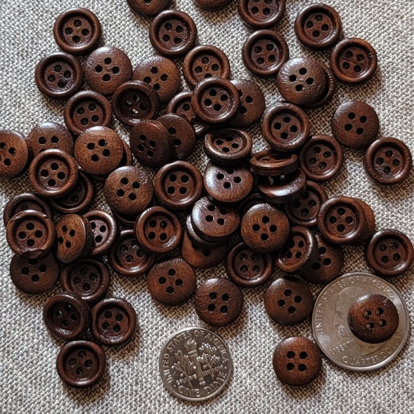 12mm Wooden Buttons, Saddle Brown Buttons, Espresso Brown Buttons, Small Wooden Buttons, Dark Brown Buttons