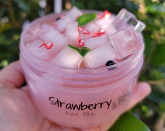 Strawberry Iced Tea, Clear Jelly Cube Slime, Strawberry Boba Slime