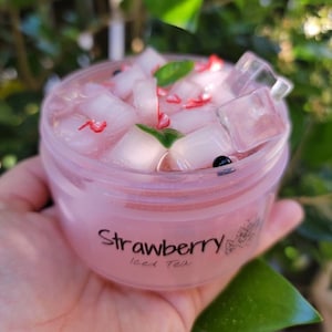 Strawberry Iced Tea, Clear Jelly Cube Slime, Strawberry Boba Slime