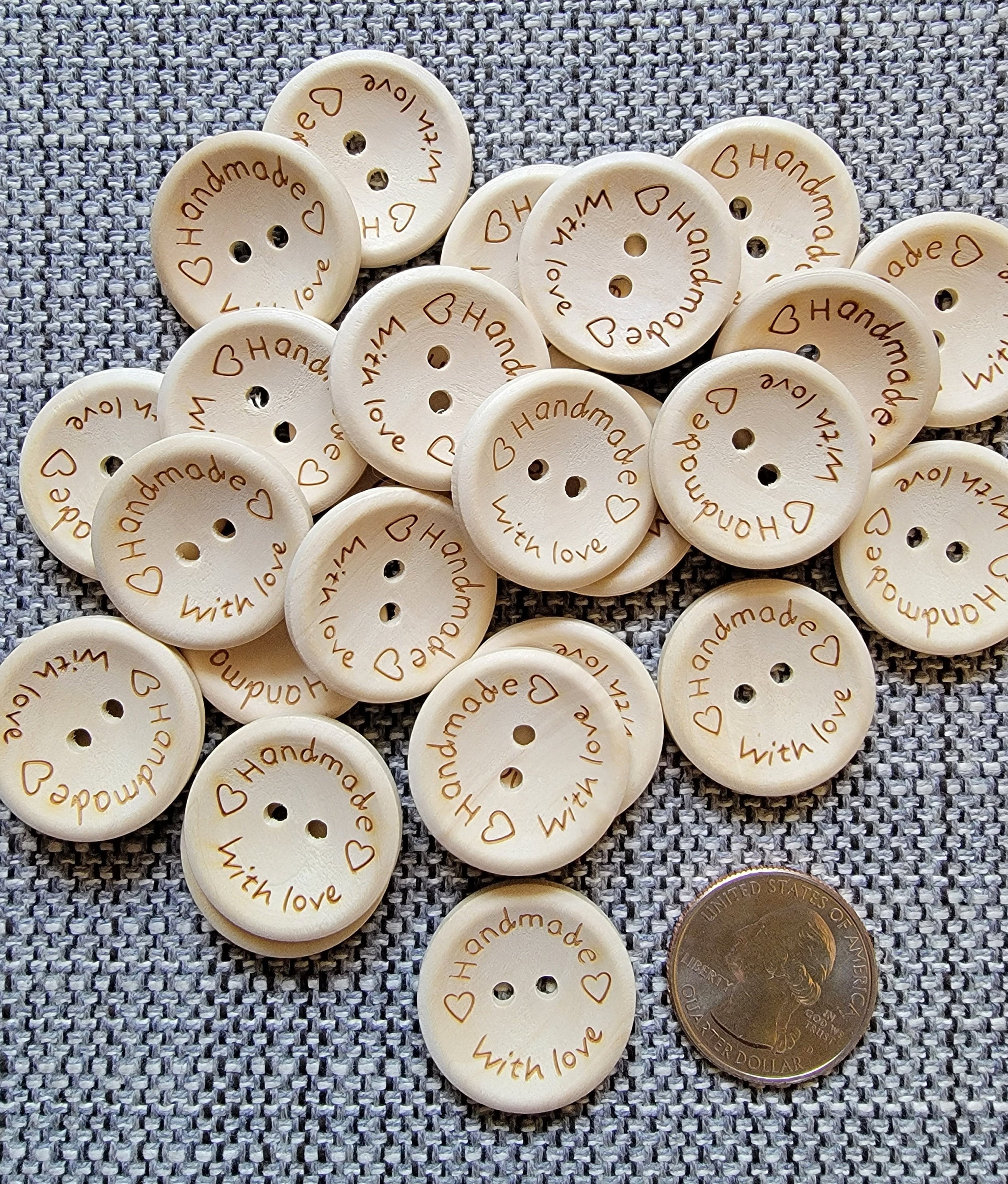 Handmade With Love Buttons, 25mm Wood Buttons, 25mm Handmade Buttons, 1  Inch Round Wooden Buttons 