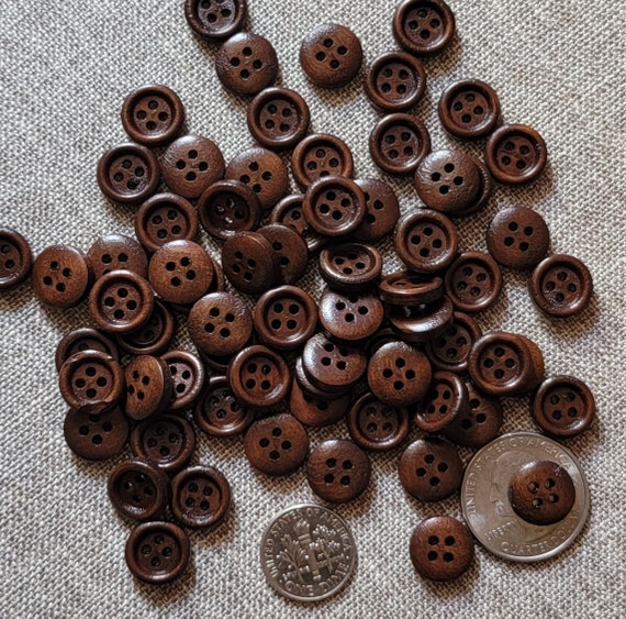 12mm Wooden Buttons, Saddle Brown Buttons, Espresso Brown Buttons, Small  Wooden Buttons, Dark Brown Buttons 