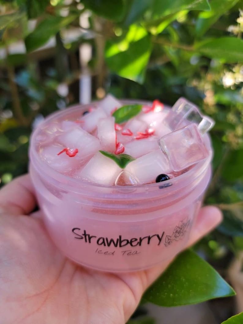Strawberry Iced Tea Clear Jelly Cube Slime Strawberry Boba image 1