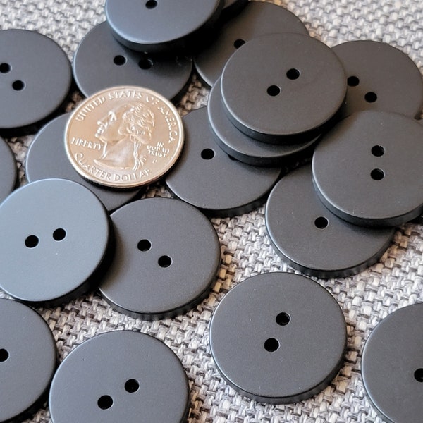 25mm Round Matte Black Buttons, 1 Inch Black Buttons, 2 Hole Black Buttons, Black Resin Buttons