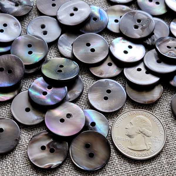 Black Gray Shell Buttons, 17mm Shell Buttons, Smoke Grey Shell Buttons, 17mm Round Shell Buttons, MOP Buttons