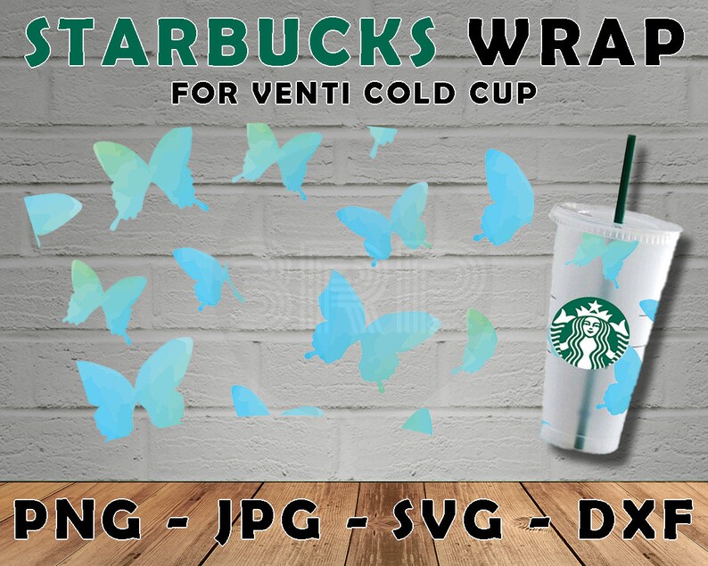 Download Butterfly Full Wrap Starbucks Cold Venti Size SVG PNG | Etsy