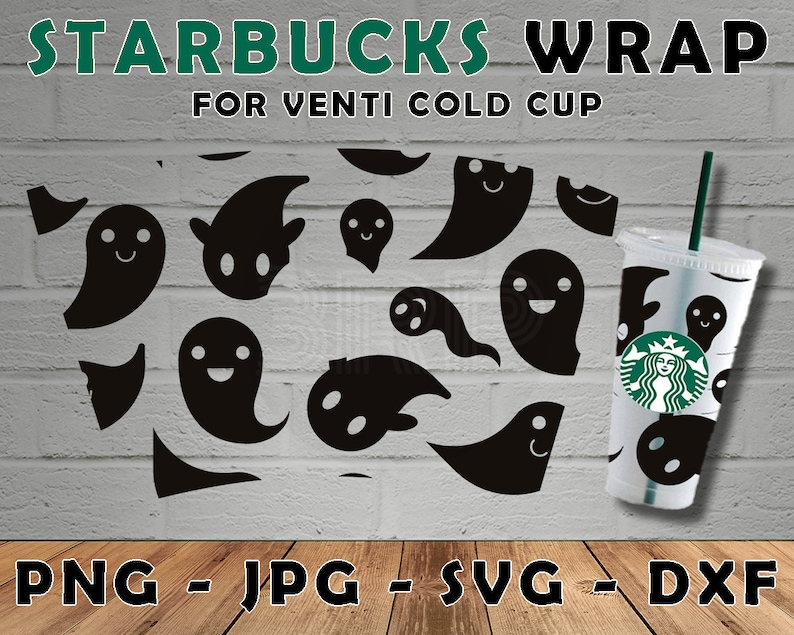 Download Halloween Ghost Full Wrap Starbucks Cold Venti Size SVG ...