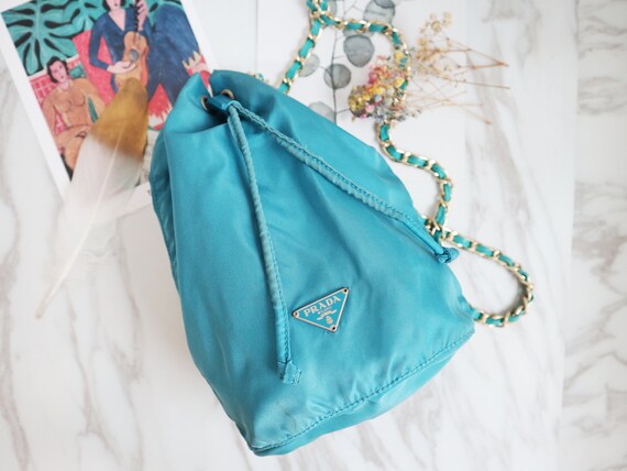 Authentic Prada Sky Blue Nylon Tessuto Small Buck