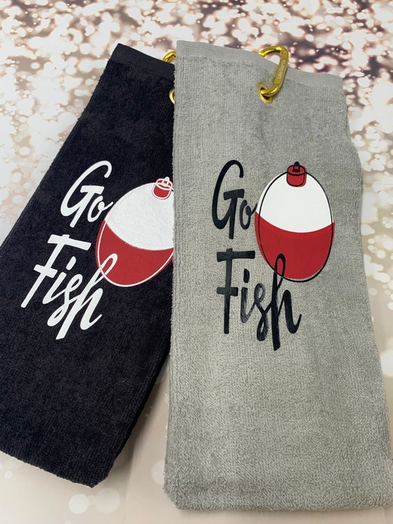 Go Fish Towel Quality Fishing Towel With Grommet and Custom Lake