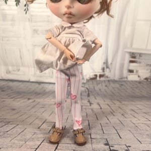 Blythe stripes and pink hearts leggings, doll clothes, Blythe accessories