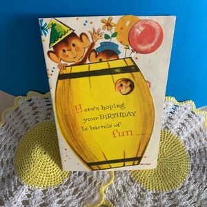 Vintage Carlton Children's Birthday Card/Monkeys In a Barrel Child's Birthday Card Peek A Boo Kid's Birthday Color Card/Vintage Carlton Card