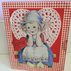 Vintage Gibson Little Dutch Girl Children's Valentine Card/Old Valentine Cards/ Scrapbooking Valentine Card /Old Valentines Ephemera Card
