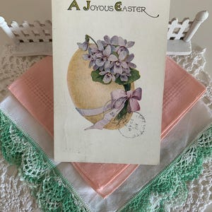 Vintage 1927 Lavendar Ribbon & Violet Flowers Easter Egg Postcard/Old Easter Postcards/Purple/Gold/Beige Easter Egg Postcard/Easter Violets