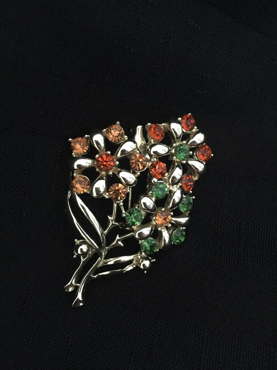 Vintage Multi-Colored Rhinestone Tan/Emerald Gree… - image 1