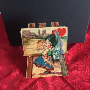 Vintage Small Little Girl In A Colored Dress Valentine Card/ Small Valentine Cards / Animated Colored Valentine Card/ Scrapbooking Ephemera