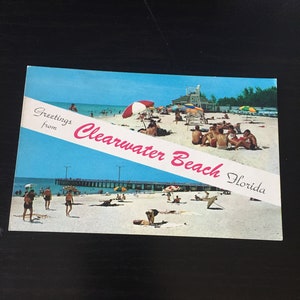Vintage Split View Clearwater Beach Florida Tourist Summertime Vacation Postcard/ Vintage Vacation Destinations Postcard/ Florida Postcards