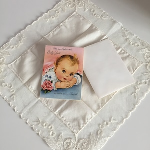 Vintage Mini Baby Girl Card / Girl Card /Vintage Baby Girl Announcement Card With Envelope/Vintage Announcement Card & Matching Envelope Set