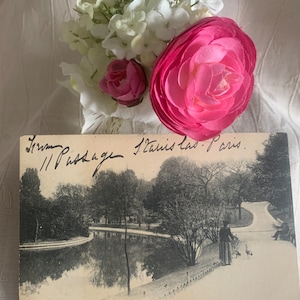 Vintage Lady In Park Paris 1912 Postcard/Vintage Paris Postcards/Old Fashioned Paris Ephemera/Parc Montsouris Le Lac Paris/Vintage Postcard
