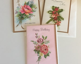 Vintage Assorted Mini Cards/ Vintage Ephemera/ Vintage Good Wishes/Happy Wishes/ Birthday Wishes Cards/ Vintage Trio Of Small Cards