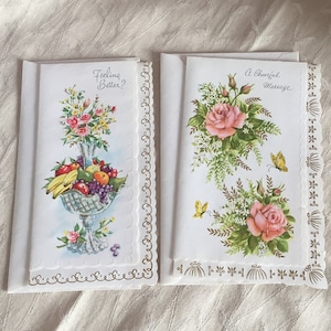 Vintage Blank Ornate Gilt Accented Vertical Floral & Fruit Cards/ Vintage Ephemera/ Vintage 2  Blank Card Se /Blank  Floral Greeting Cards/