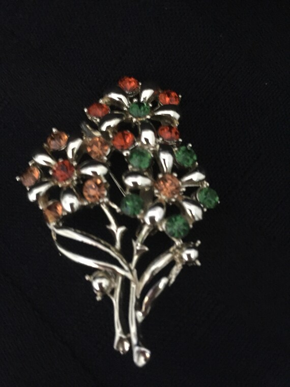 Vintage Multi-Colored Rhinestone Tan/Emerald Gree… - image 2