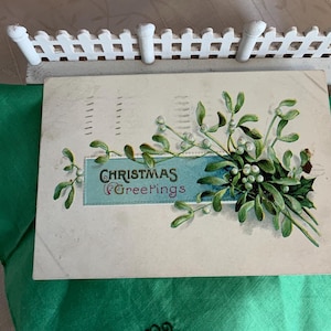 Vintage 1909 Merry Christmas Greetings Postcard/Vintage Ephemera/White Berry Embossed Christmas Postcard/ Green/White & Berry 1909 Postcard