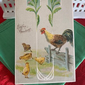 Farm Animal Easter Greetings Postcard/ Old Fashioned Themed Easter Postcards/Rooster Easter Message Postcard/ Rooster/Chicks Easter Postcard