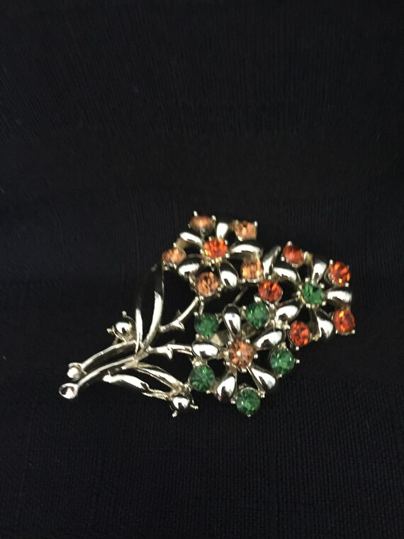 Vintage Multi-Colored Rhinestone Tan/Emerald Gree… - image 3