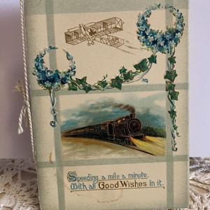 Vintage Forget Me Knot Blue Flower Gilt Vintage Booklet/ Good Wishes Merry Christmas Blank Folding Card/ Merry Christmas Tuck /Sons Booklet