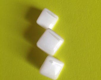Vintage Moonglow Glass Square Buttons: Glossy White Chicklet Style