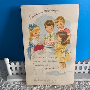 Vintage Small Children's Birthday Card/1956 Kid's Birthday Blessing Card/Religious Children's Birthday Card/ Birthday Blessing Birthday Card