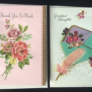 Vintage 2 Small Mini Thank you/Grateful Thought Cards/ Vintage Small Cards/ Vintage Ephemera/ Small  Vintage Pastel Colored Graphic Notes