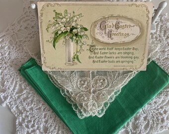 Vintage 1912 Easter Postcard: Lily Of The Valley Floral Gilt Calligraphy