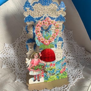 Vintage 3D Large P0P Up Valentine's Floral Red Honey Comb Card/ Vintage Blue Floral Layered Pop Up Card Ephemera Card/Old Valentine's Card
