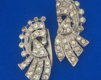 お香たて　レゲエ　ビンテージ　アンティーク Vintage 1930-31 Clear Cascading Rhinestone & Metal Art Deco