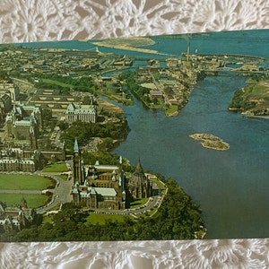 Vintage Canadian Ottawa Ontario Capital City Postcard / Parliament Buildings Postcard / Chaudiere Bridge Postcard / Bridge To Hull Postcard