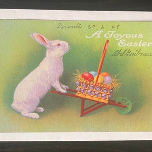 Vintage Easter Card/ 1927 Easter Card/ Vintage Easter  Ephemera/ Single Easter Card/ Easter Bunny & Eggs Postcard/ Easter Color Postcards
