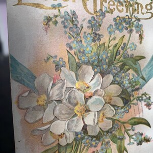 Vintage 1910 Easter Postcards/Vintage Ephemera/Forget Me knot Flowers & Gold Gilt Lettering Easter Greetings Postcard/Gilt Easter Postcard