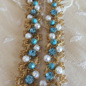 Pearl Trim and Rhinestone Beaded Lace Trim for Wedding Belt, Straps, Jewelry or Costume Design