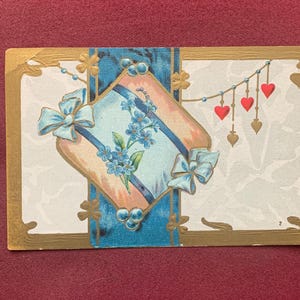Vintage Embossed Forget Me Knot Blue Flowers & Red Heart/Gilt Accented Postcard/ Vintage Postcards/ Vintage Blank Valentines Postcard/