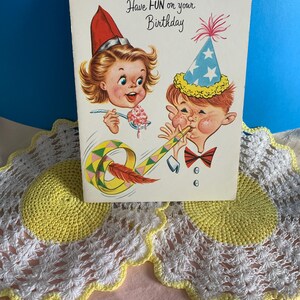 Vintage Square Children's Color Birthday Card / Playful Kid's Birthday Card / Vintage Ephemera/ 3D Animated Birthday Color Card