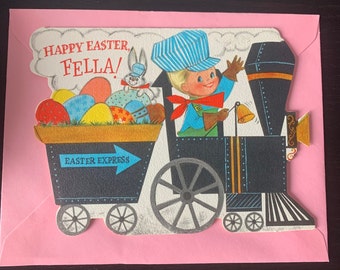 Vintage Easter Card/ Easter Card With A Train/ Cartoon Easter Card/ Vintage Easter Ephemera/Children's Easter Card/Vintage Blank Easter Card