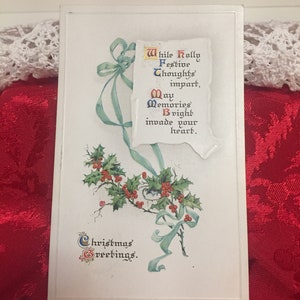 Vintage Christmas Postcards/ Ivy & Red Berry Christmas Postcard / Victorian Gilt Scroll Letter Christmas Postcard / Holly Christmas Postcard