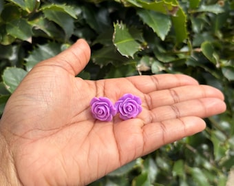Purple Resin Flower Earrings-1 Inch Width
