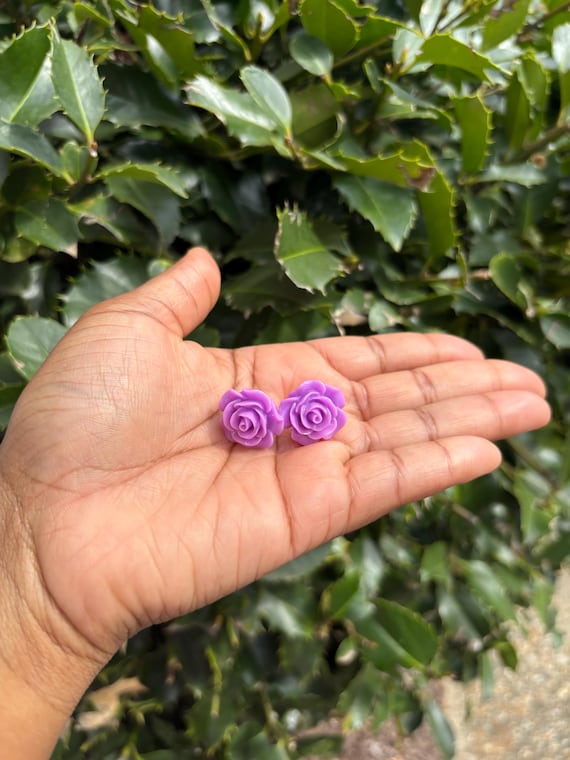 Purple Resin Flower Earrings-1 Inch Width