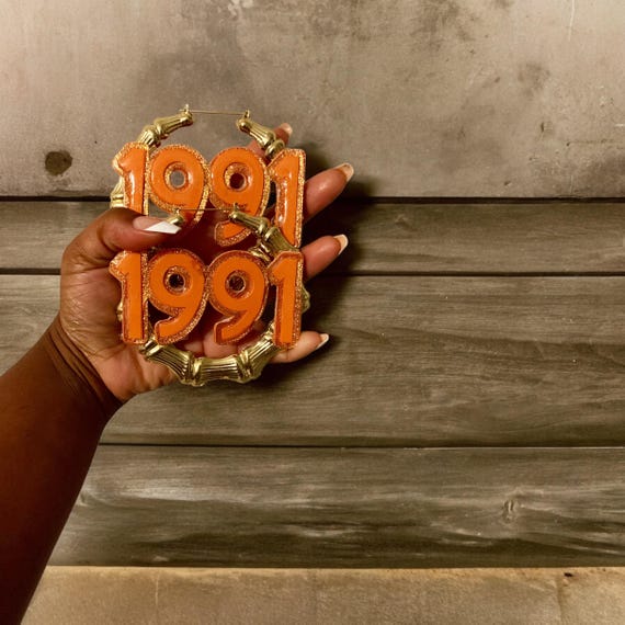 Statement Bamboo Earrings with Your Birth Year - Customizable Design