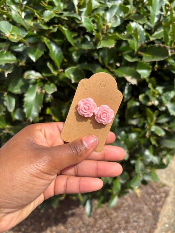 Pastel Pink Resin Flower Earrings- 1 Inch