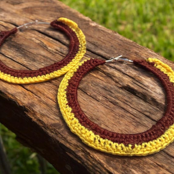 Boho Chic Yellow and Brown Crochet Earrings