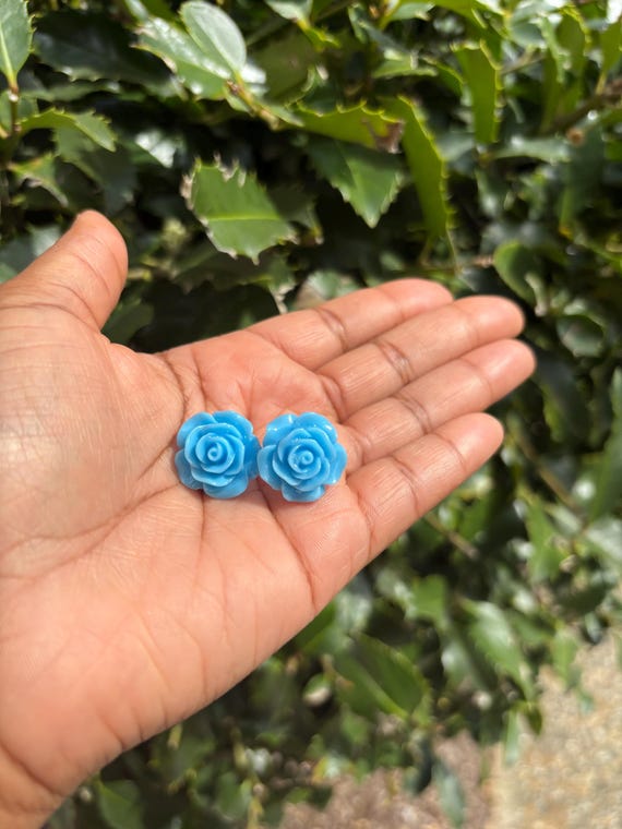 Light Blue Resin Flower Earrings-1" Wide