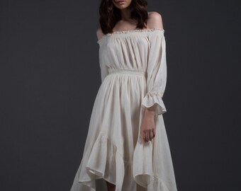 white cotton off the shoulder dress