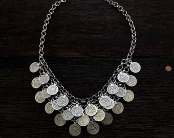 Boho Long Necklace Chain Coin Metal Vintage Silver Statement Jewelry Gypsy Hippy Boho Long Necklace Chain Coin Metal Vintage Silver Statement Jewelry Gypsy Hippy